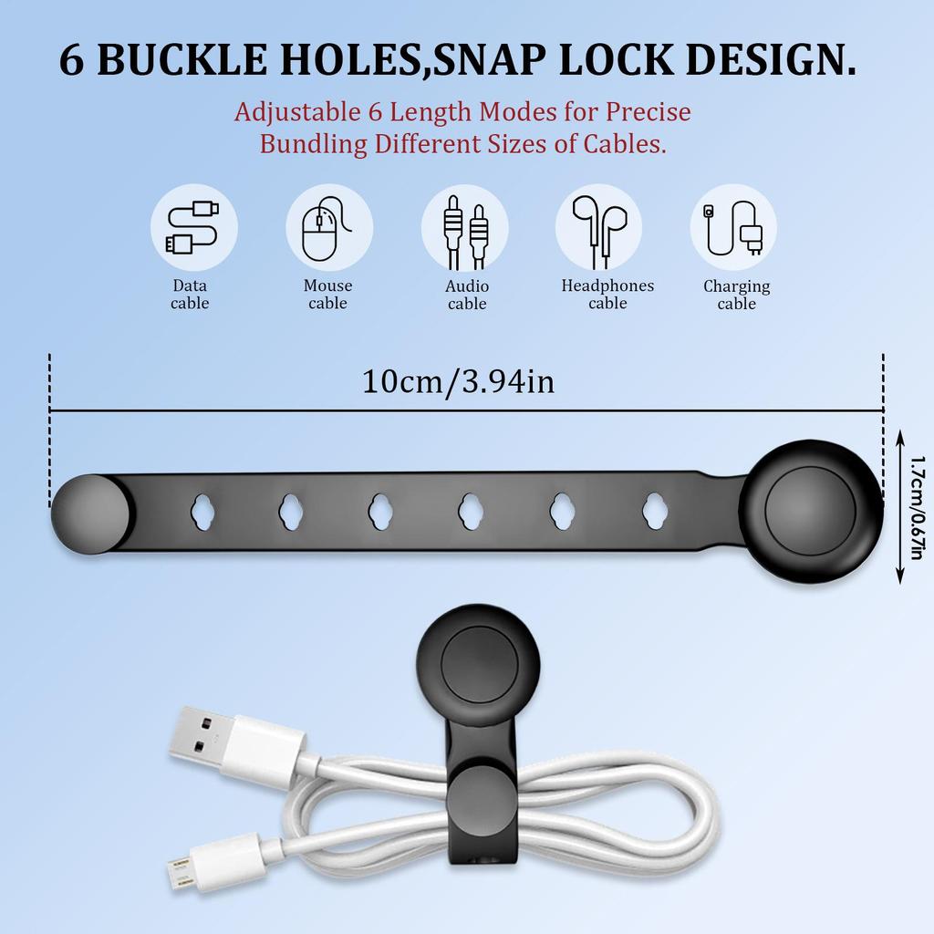 Magnetic Cable Ties Silicone Cable Straps Reusable Wrap Wire Holder Strap Wrap Organization for Kitchen Offices School Indoor
