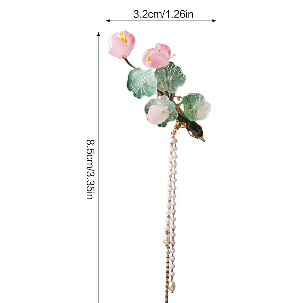 Lotus Hair Clip for Women Alloy Floral Hairpin with Imitation Pearl and Tassel, Traditional Chinese Style for Hanfu Cheongsam Wedding