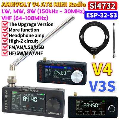 AMNVOLT V4 ATS MINI SI4732 Radio with Headphone Amplifier LSB USB Transistor Pocket Radios 1.9inch IPS Screen for Indoor Outdoor