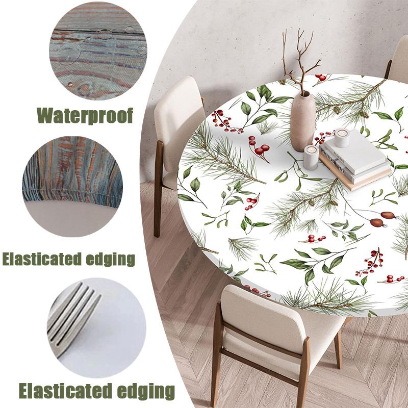 2025 Neue passgenaue runde Tischdecke mit Blumenmuster - Wiederverwendbar Wasserdicht Fleckenresistent Elastischer Rand für Zuhause Esstisch Hochzeitsdekoration