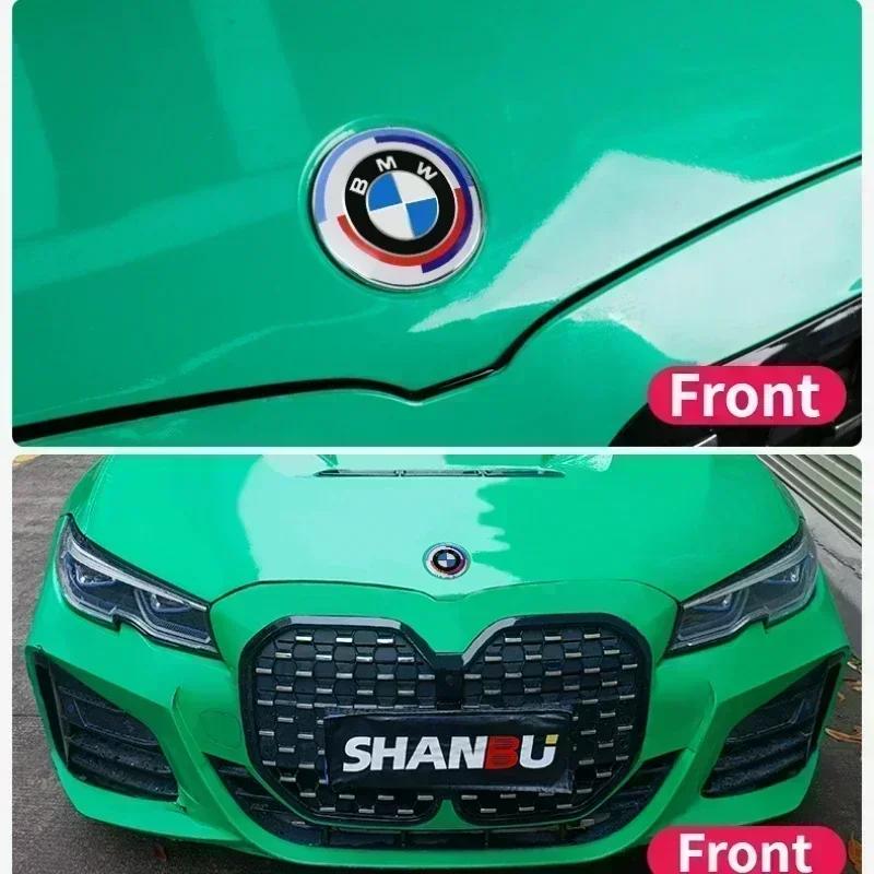 For BMW 50th Anniversary Logo 82mm+Rear Badge 74mm+Wheel HubCap 68mm+Steering Wheel Sticker 45mm 2025 New 7Pcs Front Hood Emblem XV1