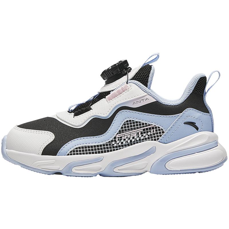 Anta Kids Synthetic Leather Trendy Versatile Lightweight Shock Absorbing Low Top Running Shoes Kids sneaker Black White Blue A22439919N-2
