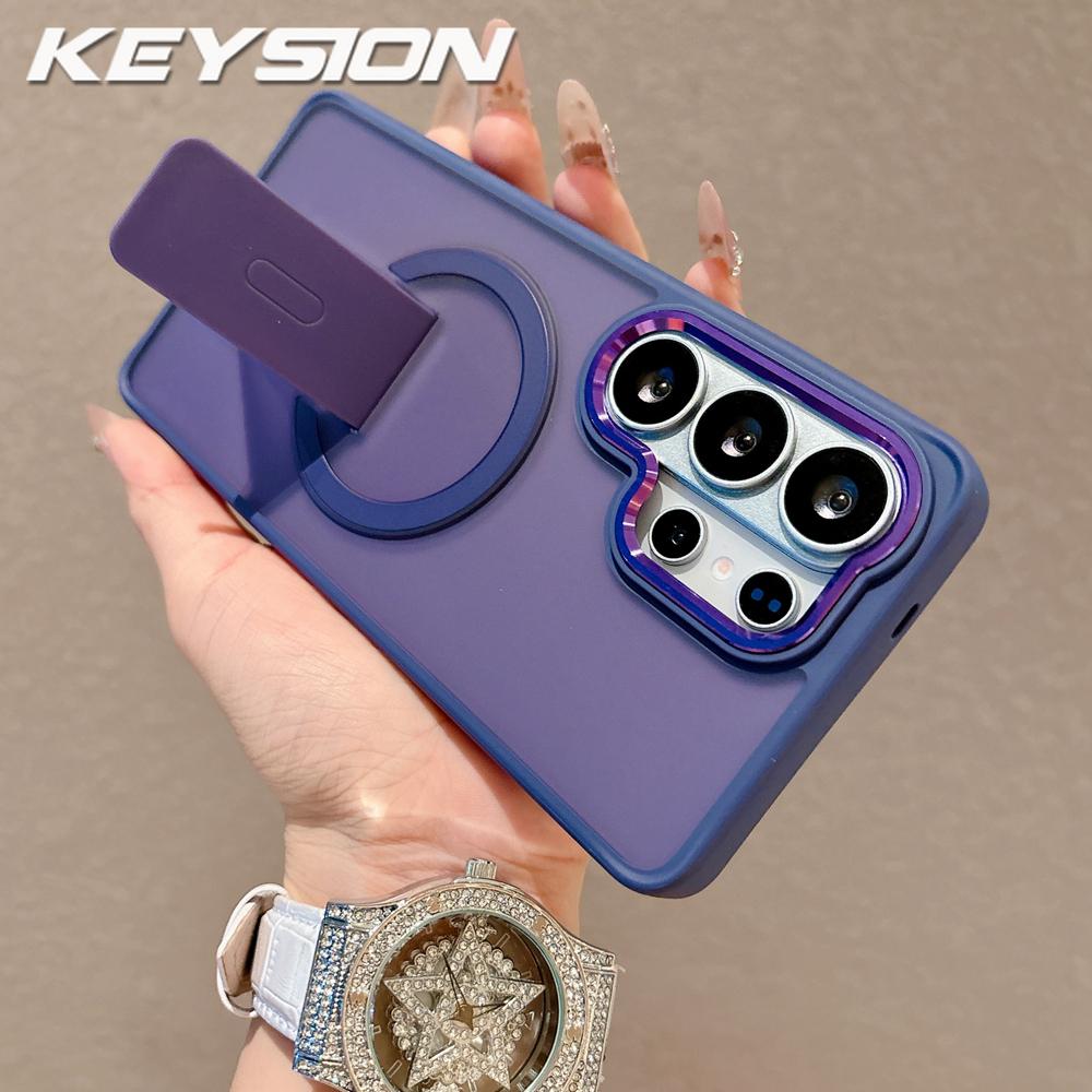 

KEYSION Протиударний матовий напівпрозорий чохол для Samsung Galaxy S26 Ultra 5G S26+ Plus З підставкою Бездротова зарядка Задня кришка телефону for Galaxy S26 Ultra темно-фіолетовий колір