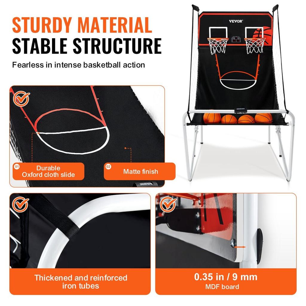 Foldable Indoor Double Shot Basketball Arcade Game 2 Player 4 Balls