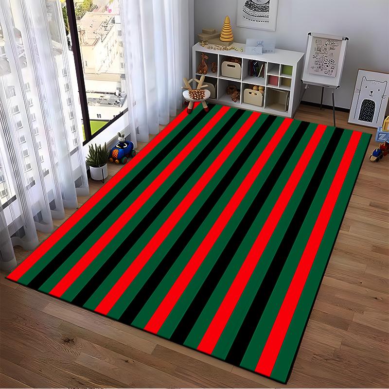 Striped Carpet with Bold Red, Green, and Black Colors for Modern Decor Suitable for use as an anti-slip for living room bedroom sofas