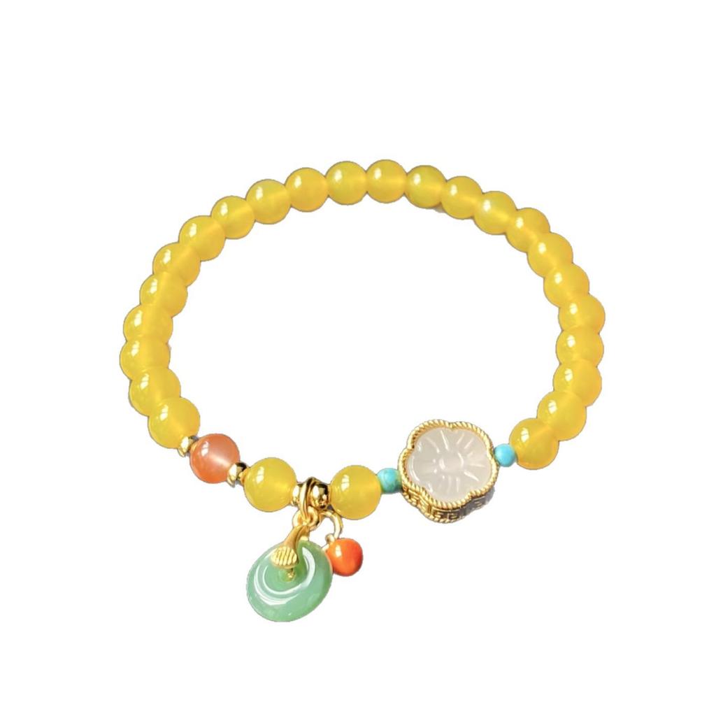 Natural Yellow Chalcedony Agate Bracelets - Chinese Style DIY Beaded Ornaments
