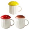 New Style Creative Cartoon Mushroom Theme Water Bottle Mug Cup, Ceramic Material, Grey And Red Two Color
