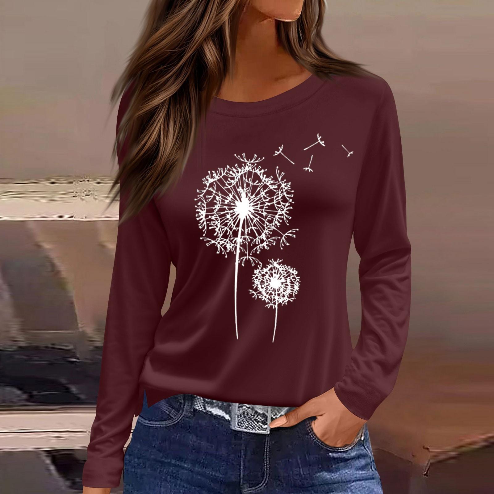 

Жіноча модна повсякденна блуза з довгим рукавом і круглим вирізом XL винний