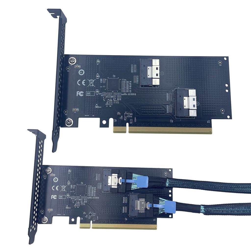 GPU Expansion Card Heat Dissipation Design SFF-8654 8i PCIe Split Adapter Dual Power Supply (PCIe + 6PIN DC) for External GPU