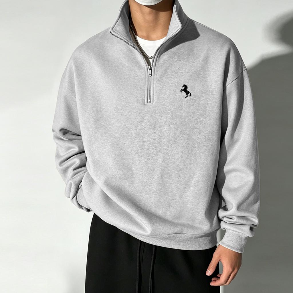 Men's Lightweight Fall Stand-Up Collar Zipper Sweatshirt, Solid-Color Basic Long-Sleeve Top, Casual, Athletic, and Commuter Outerwear
