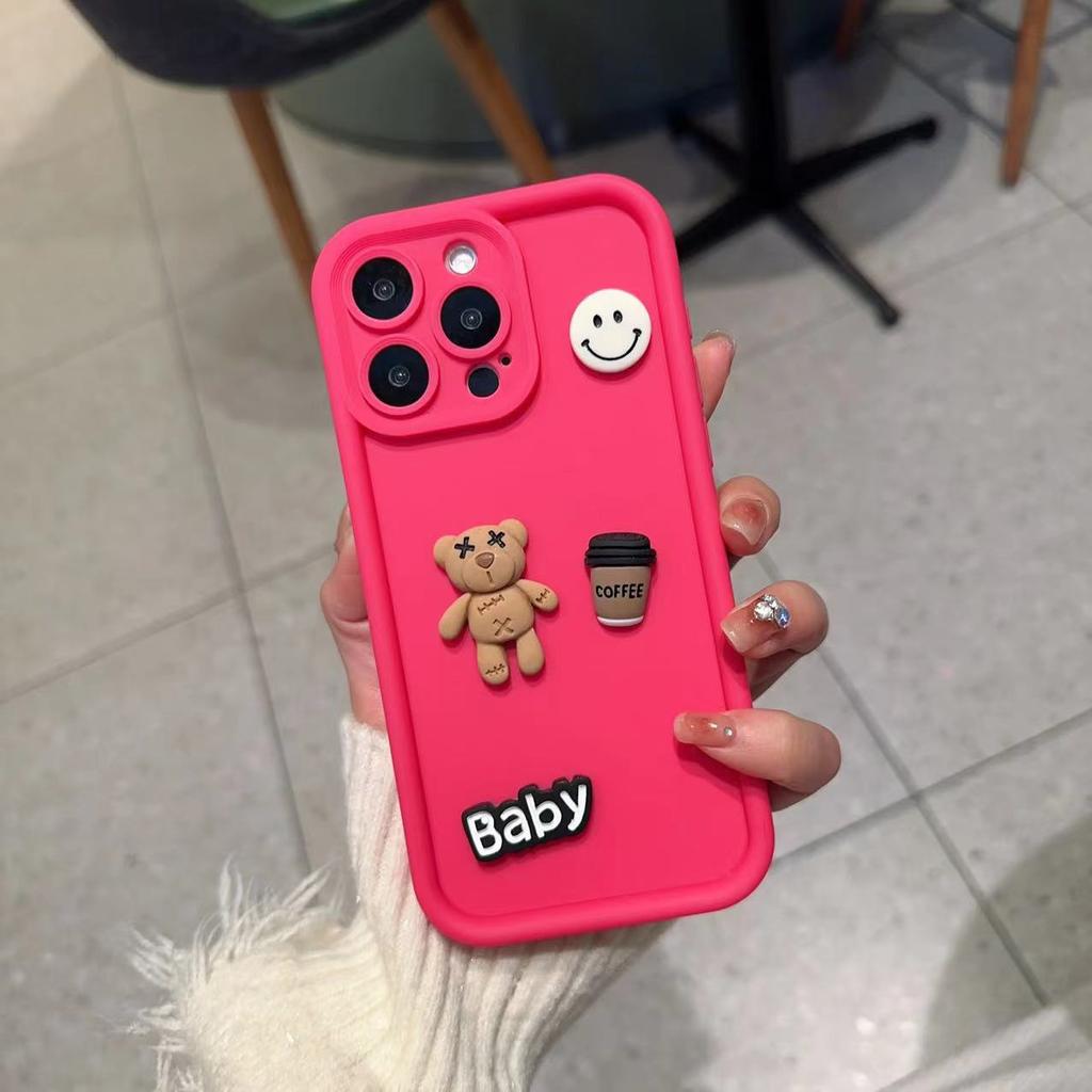 Tide Brand Is Suitable for Samsung A35 Mobile Phone Case S24Plus Smiley Face Letter Bear A56 A16 Three-dimensional Cartoon