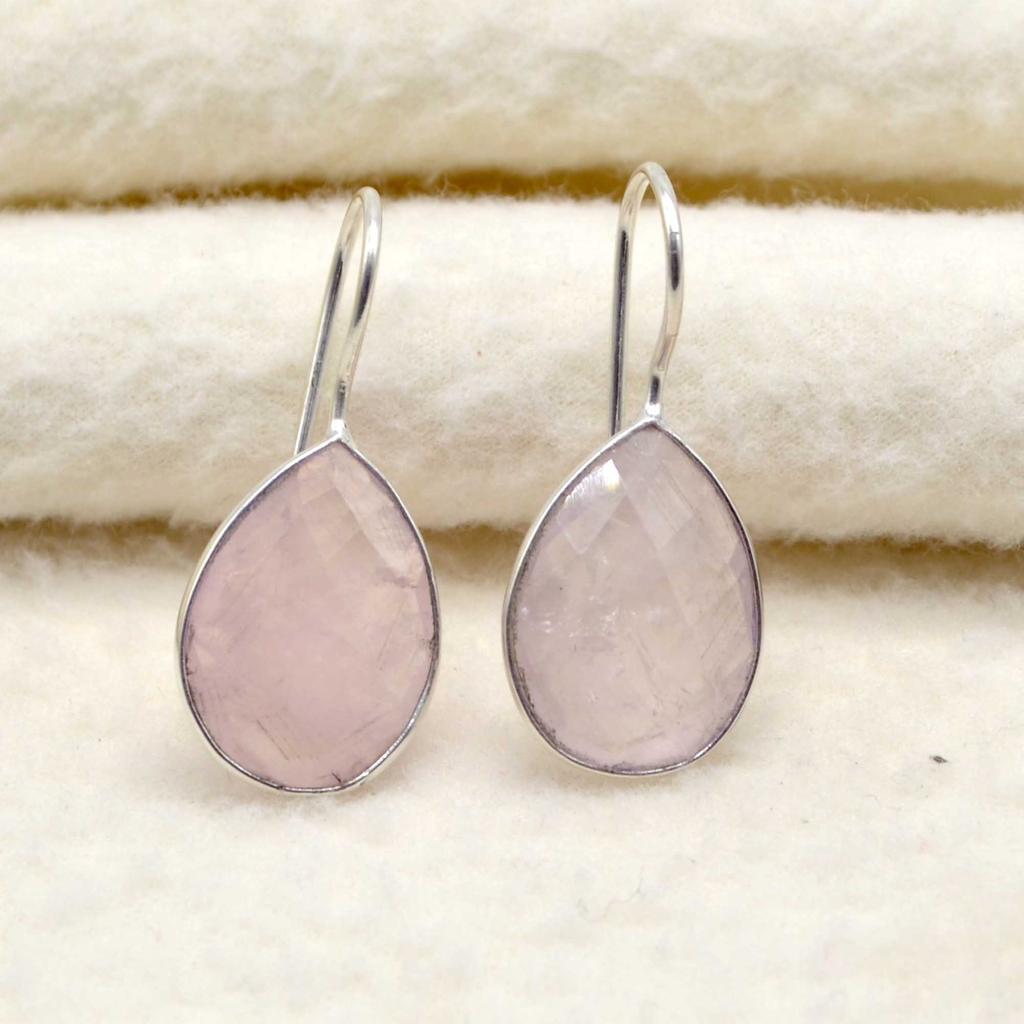 Rosenquarz 925 Sterling Silber Tropfen Ohrringe, Edelstein handgemachte Ohrhänger