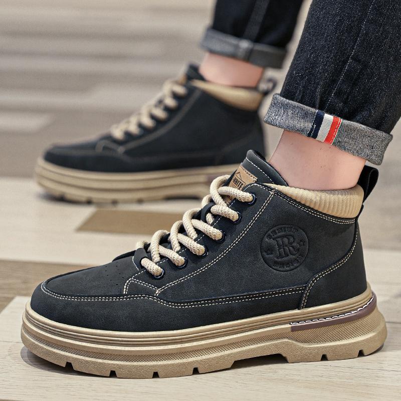 Men Retro Work Shoes Winter Thick Bottom High Top Non Slip Casual Boots Leather Boots Chelsea Desert Waterproof Boots Winter Boots Shoes for Men