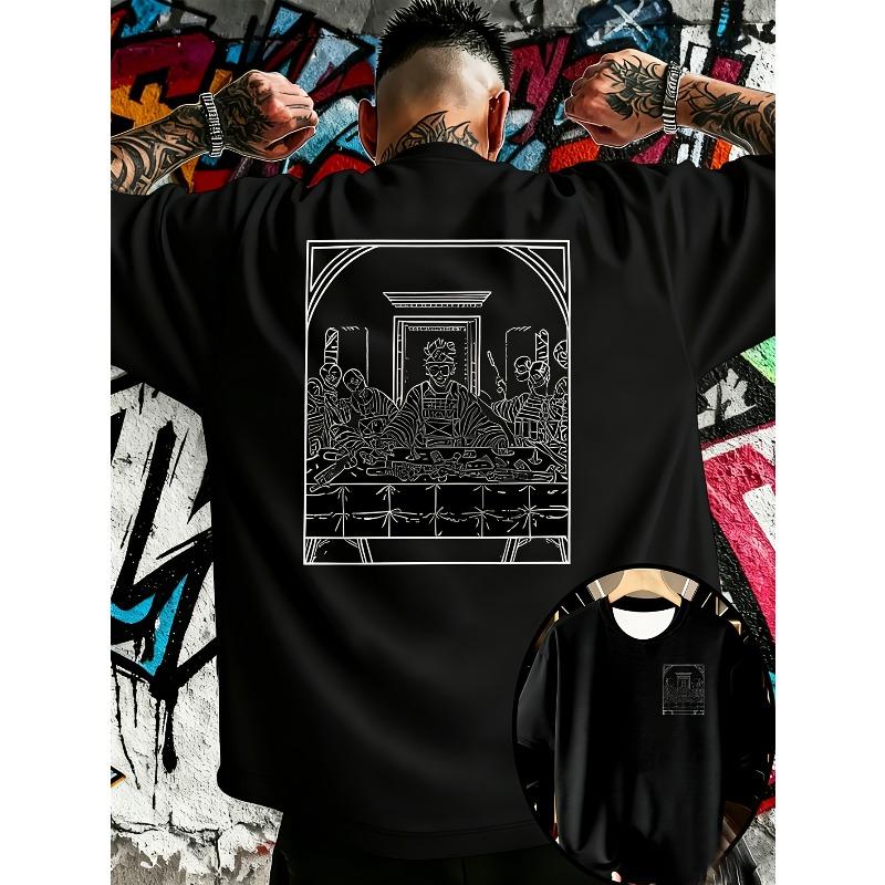 European sizes Men's Fashion Printed Loose-Fit T-Shirt with Trendy Front and Back Patterns - Suitable for Daily Casual Wear, Sports and Fitness