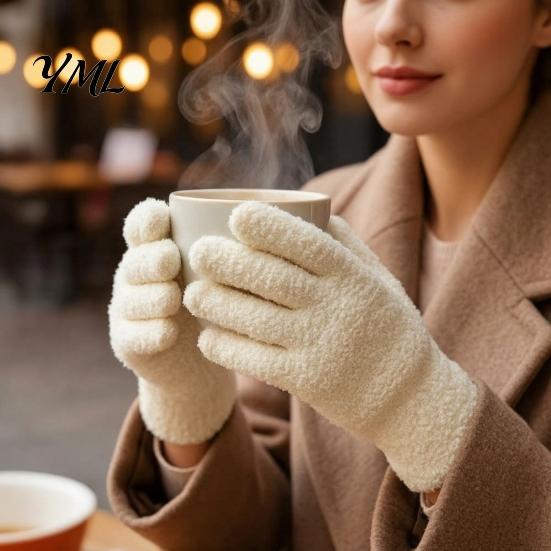 Warm Gift for Her in Winter Faux Mink Five Finger Gloves Women, Soft Plush Lined Gloves, Thermal Insulation Riding Handwear Mittens Cold Weather,