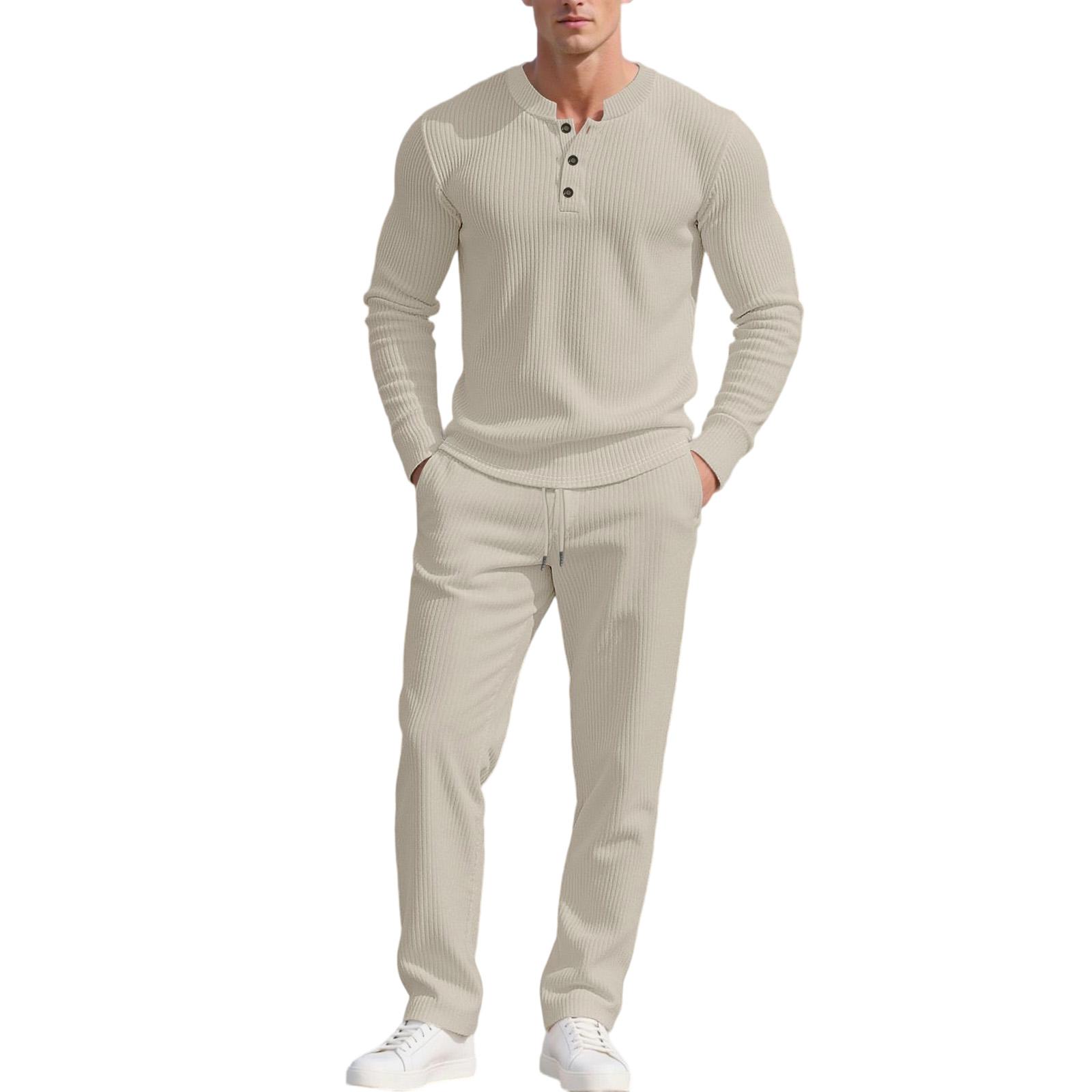 

Мужской Тренд Мода Досуг Круглый вырез Пуговицы Верхняя одежда Брюки Комплект XL хаки