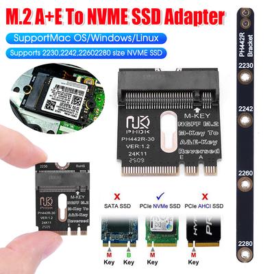 NGFF A+E-Key Male To NVME M-key Female Extension A/E Key To M Key PCIE 4.0 Riser Card for Laptop Mainboard SSD 2280
