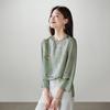 SOFSIL 2026 Frühling Neues Chinesisches Design Blumendruck Seide Langarm Rundhals Bluse