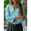 Spring Summer Women's Loose Solid Color V-neck Three-quarter Sleeve Cotton Linen T-shirt, European American Style Casual Crossborder Women's Top