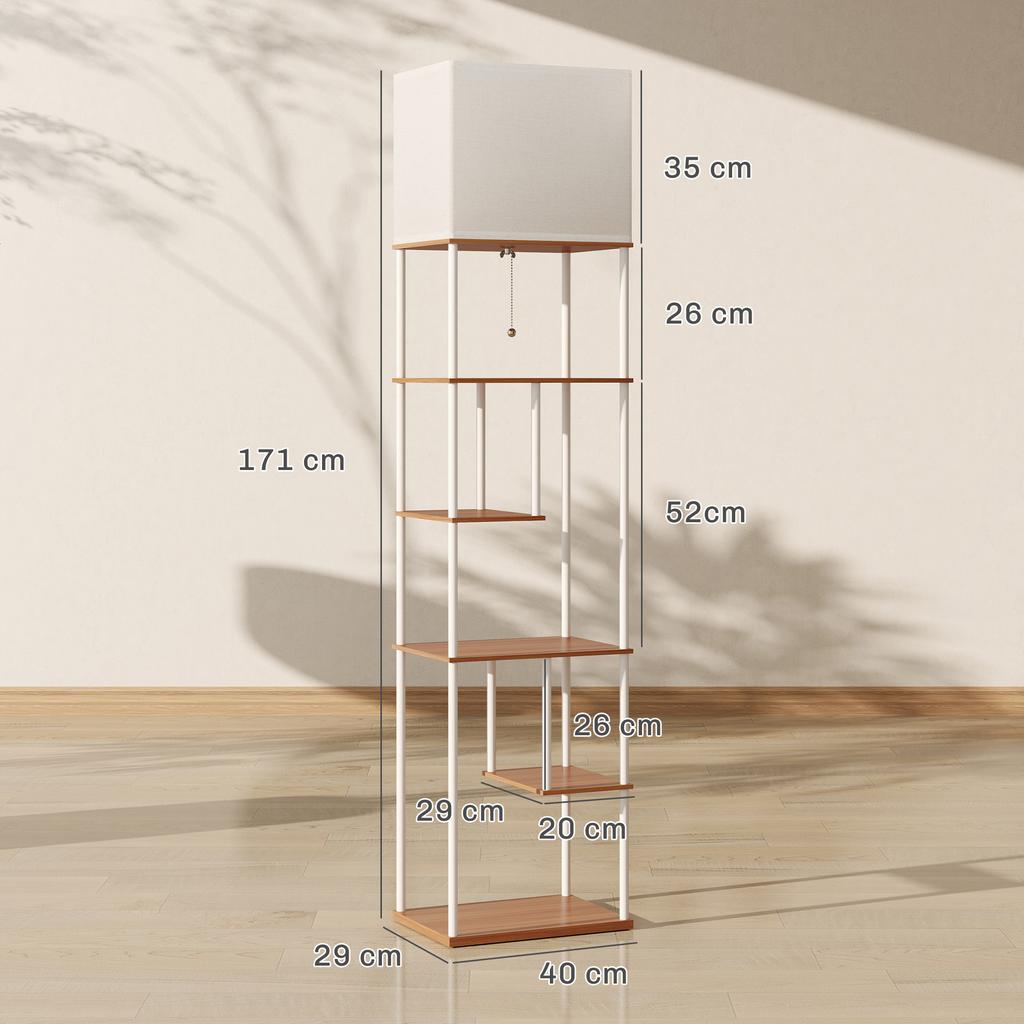 Floor Lamp with Shelves, Dimmable, Remote Control, 40 x 29 x 171 cm, Natural Wood