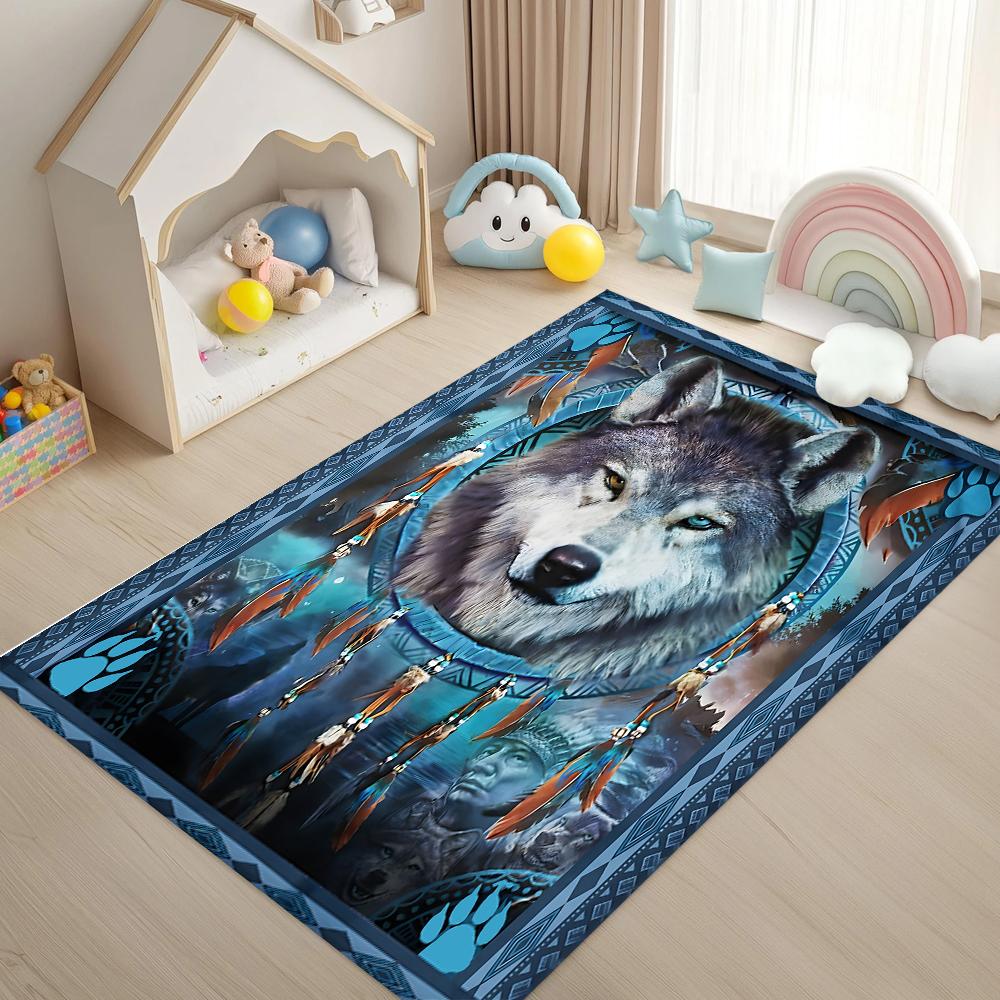 Wolf Patterned Carpet Wolf King Print Entrance Doormat Living Room Carpet Bedroom Non Slip Soft Floor Mat