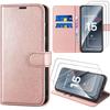 Case for Xiaomi 15 with 2 Tempered Glasses, Protection Flip Case Synthetic Leather Shockproof Pink