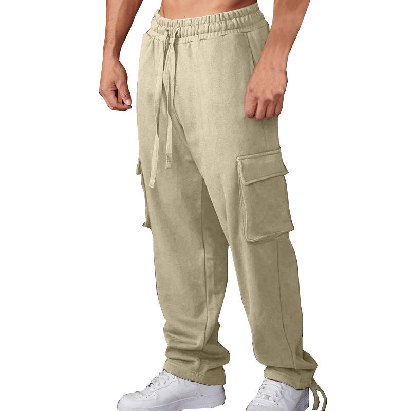 Men's Pants Autumn and Winter New Hair Sweatpants Casual Drawstring Straight Cylinder Multi-pocket Cargo Pants
