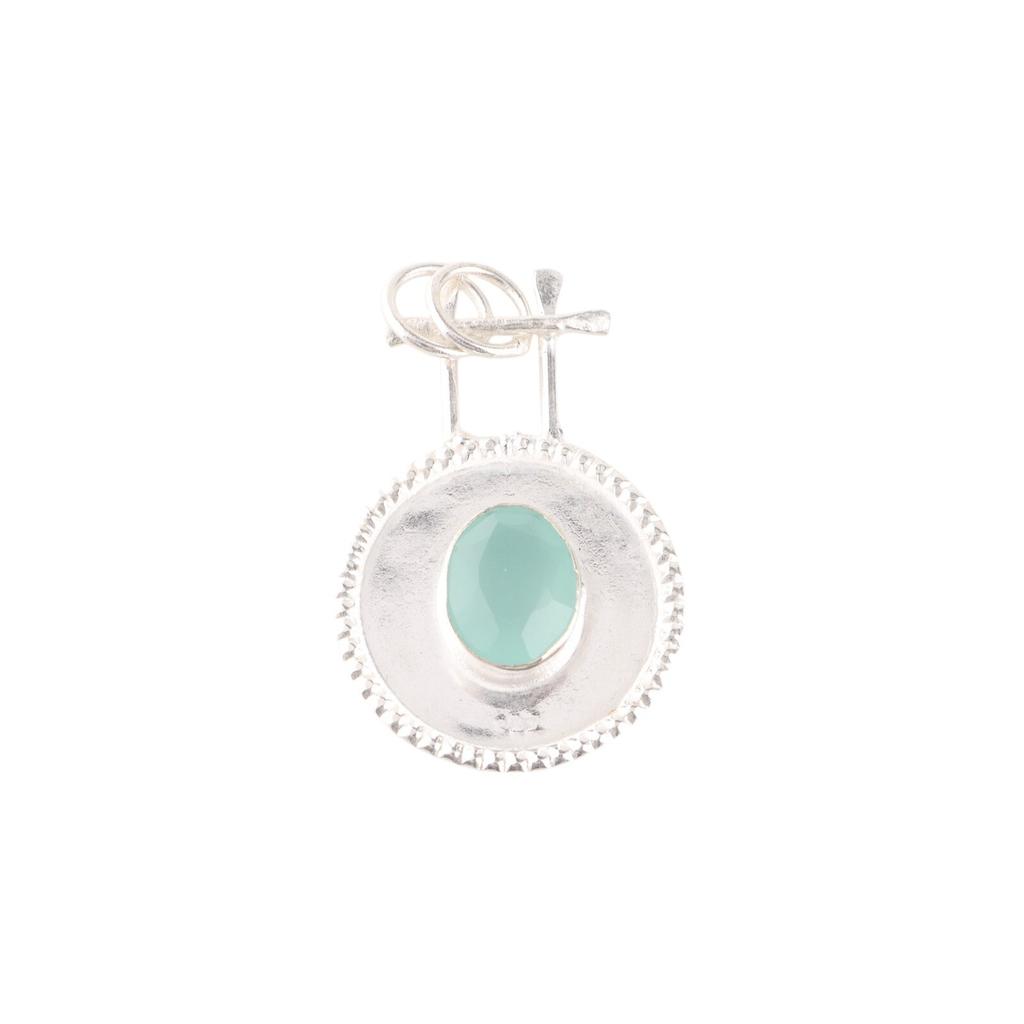 Natural Aqua Chalcedony Gemstone 925 Solid Silver Jewelry Handmade Pendant 1.4" PP-57-19