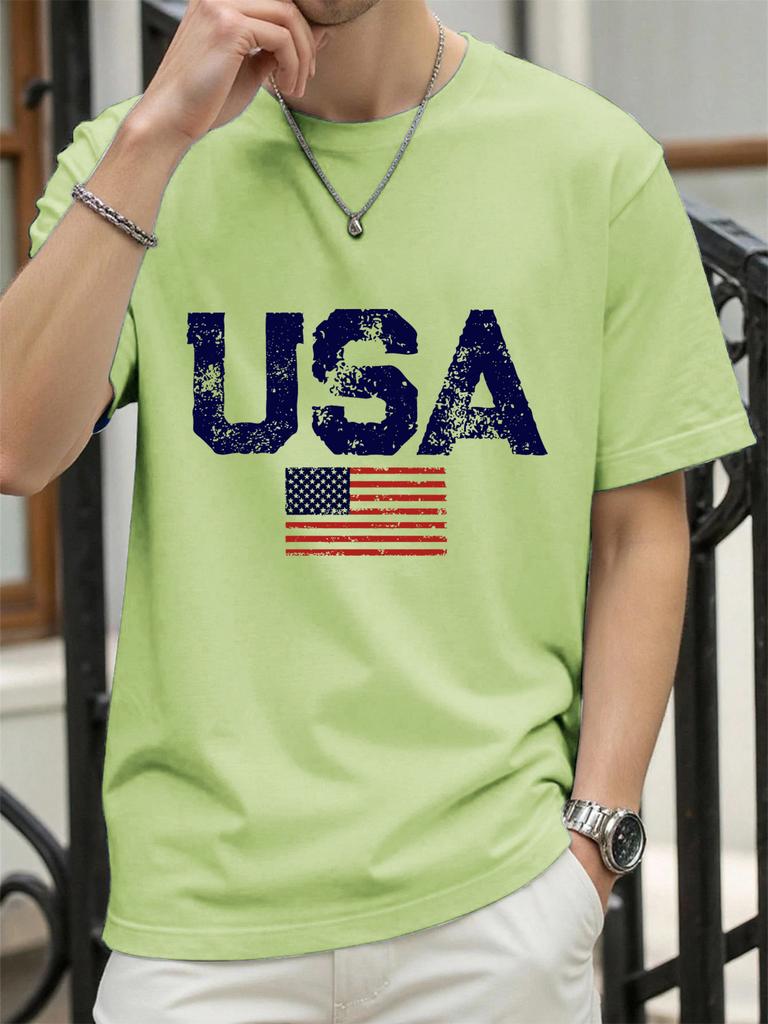 Usa Letter American Flag Prints Man TShirts Cotton T Shirt Hip Hop Summer Clothing Loose Fashion Tee Male AllMatch Streetwear