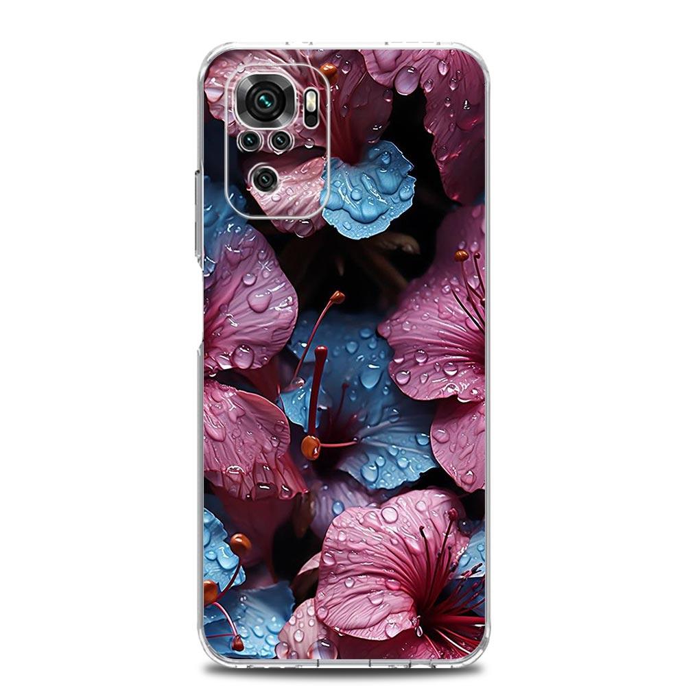 Phone Case For Xiaomi Redmi Note 13 12 5G 9S 9 8 10 11 Pro Plus 4G 9T 13C 12C 10C 9C 9A 7 Pro Clear Cover Beauty Flowers Leaves