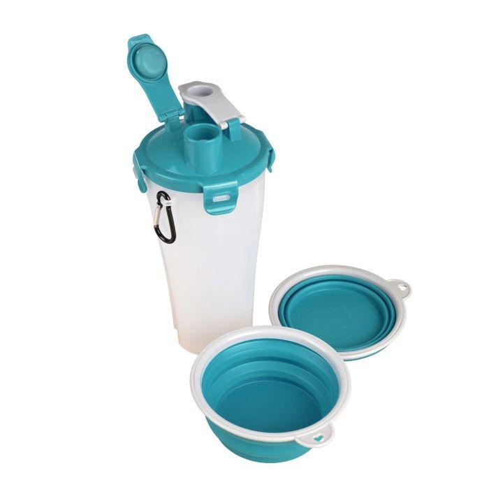 Tasse de voyage 2-en-1 - EDEN - Trinka - Compartiments eau &amp; nourriture - 2 gamelles pliables TPR - Mousqueton
