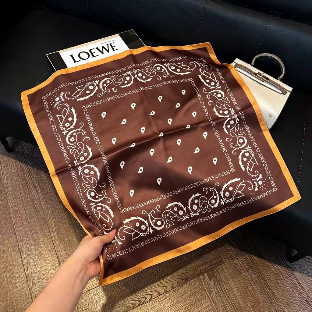Sen green flower print fresh imitation silk scarf premium versatile square scarf neck protection scarf trendy headscarf scarf women