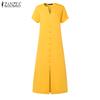 ZANZEA Women Casual V-Neck Summer Short Sleeve Long Dress