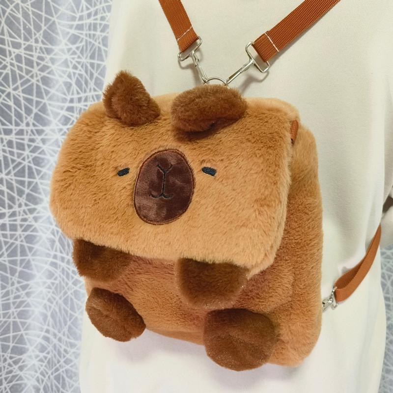 Cute Cartoon Capybara Plush Backpack With Adjustable Straps For Use Daily