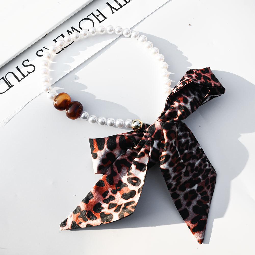 Шелковый шарф, имитация жемчуга, ленивая шелковая лента, бант с леопардовым принтом, богемный, цветочная тканевая полоска, узловой кулон
