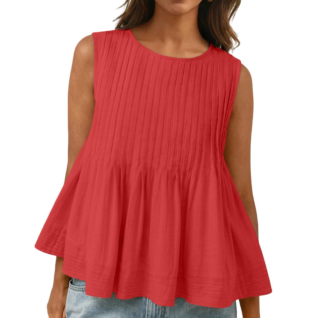 Women's Color Pleated Slimming Loose Vest Shirt
