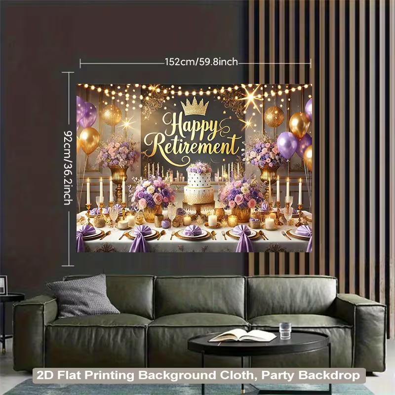 

Elegant Retirement Backdrop, Sophisticated Black, Purple and Gold Party Scene with Crown, Lights and Balloons, Festive Luxury Wall Decor 47.2x31.5inch/120*80cm