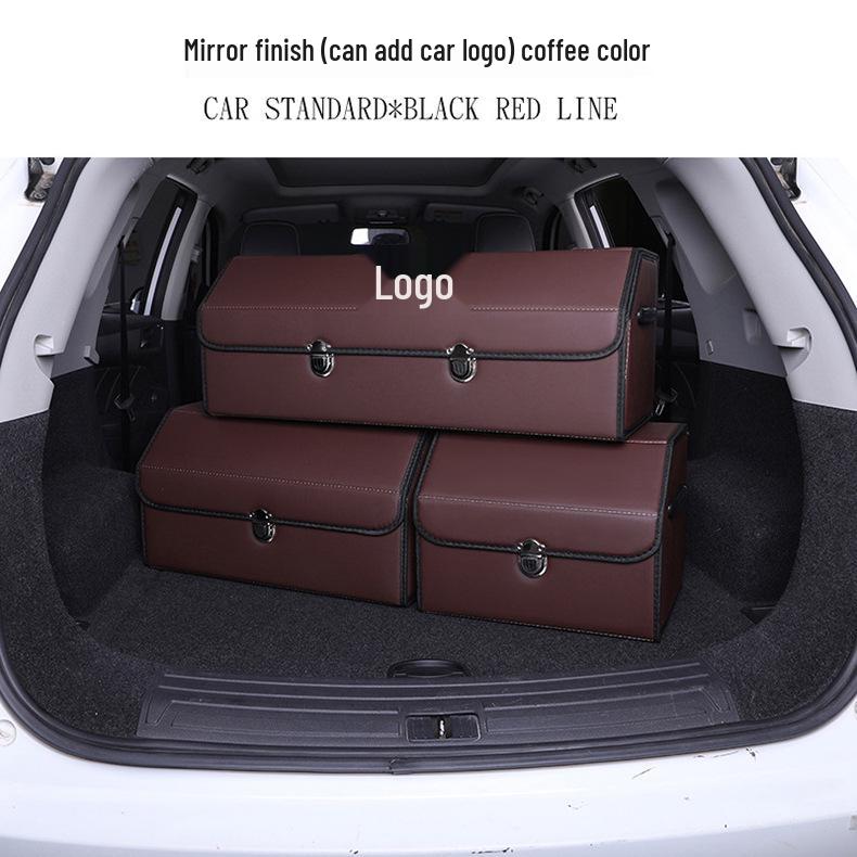 Leather Car Trunk Storage Box with Logo - Multifunctional Folding Organizer