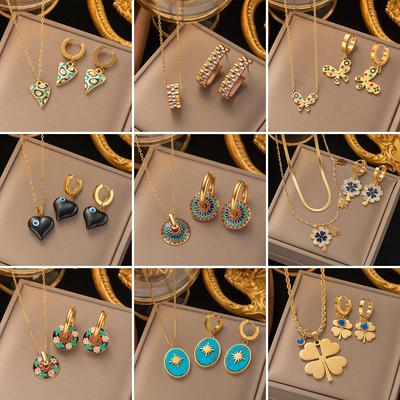 Ensemble de bijoux pour femmes, collier, boucles d'oreilles, boucles d'oreilles en acier au titane de qualité supérieure