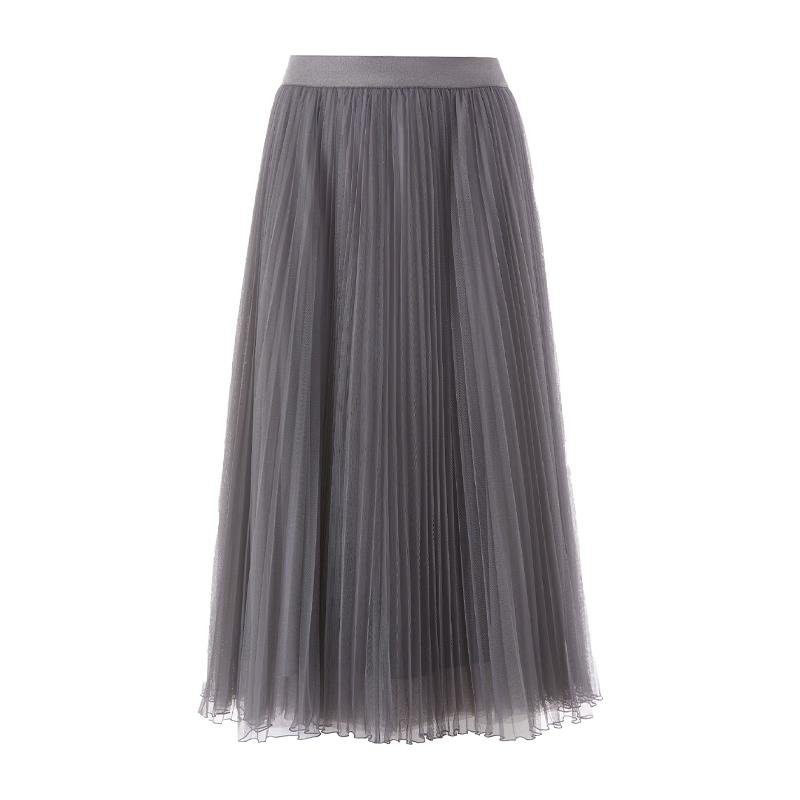 LANCY Flowy A-Line Pleated Mesh Midi Skirt