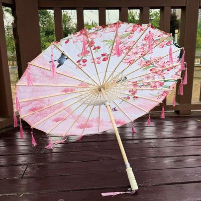 Chinese Style Silk Fabric Tassel Umbrella 70cm Ancient Dance Umbrella Tassel Umbrella  for Women