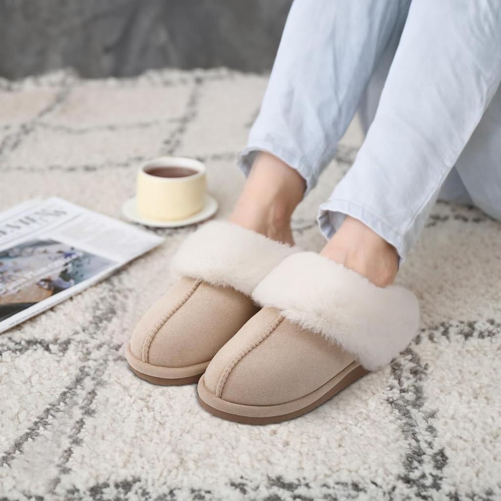 Fashion Shevalues Winter Furry Slippers for Women Fluffy Cozy Warm Indoor Slippers Faux Fur Bedroom Home Slides Outdoor Plush Slippers