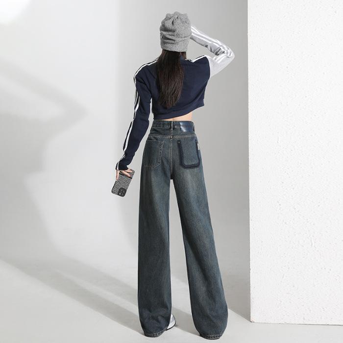 Wide-leg Pants for Women Spring Straight Pants for Women Spring Loose Narrow Version Wide-leg Jeans for Women Spring High Waist Jeans Wide-leg Pants