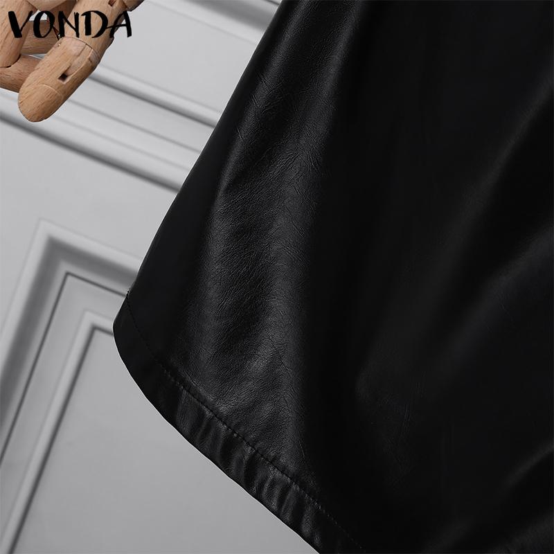 VONDA Moda Feminina PU Couro Cor Sólida Zíper Saias Suspensório