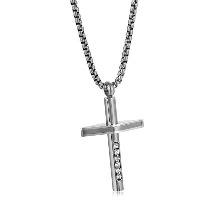 Hip Hop Cross Diamond-Inlaid Men s Stainless Steel Pendant Necklace
