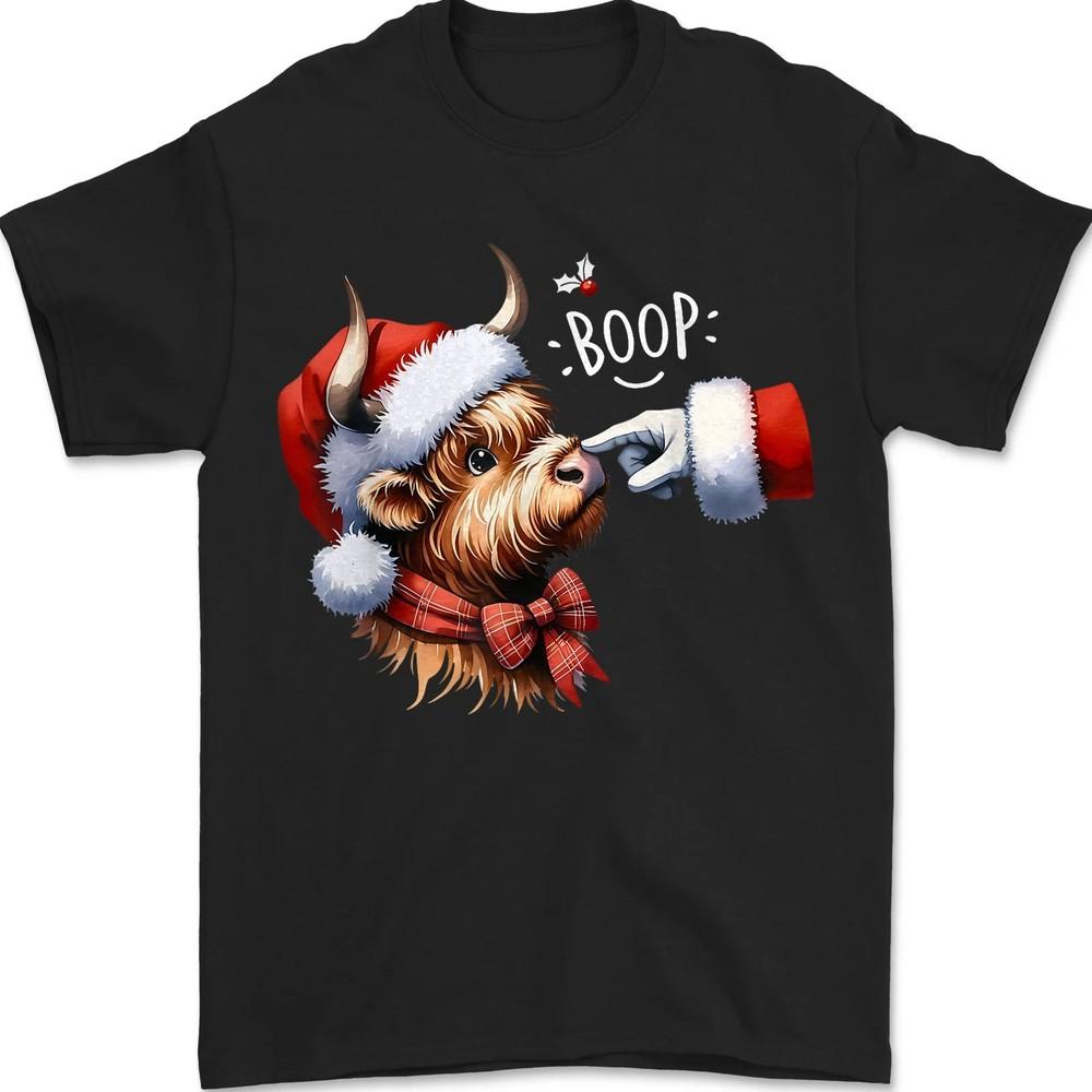 

Cute Highland Cow Santa Christmas Shirt Clause Farmer Animal Xmas Boop Gift 4XL