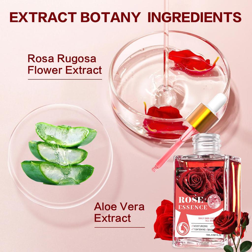 2 Stück - Reines Rosenöl mit Tropfer - Für Gesichtshautpflege, Spendet trockener Haut Feuchtigkeit, Ätherisches Öl für Gesichtsmassage, Premium-Geschenk für Frauen, Männer-15ml