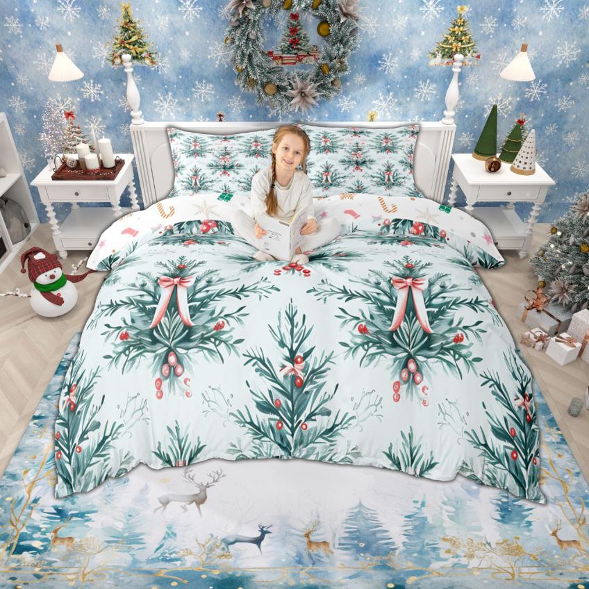 Homewish Merry Christmas Duvet Cover Set For Girls Boys 2Pcs/3Pcs, Gingerbread Xmas Tree Bedding, Nutcracker Comforter Cover Set