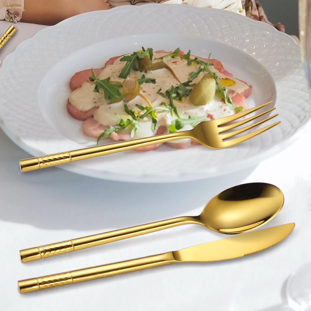 430 Stal nierdzewna pogrubiona młotkowa okrągła rączka Zestaw 4 szt. zastawy stołowej Western Food Steak Knife Widelec Łyżka YSH-5-4PS