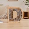 Wooden Piggy Bank with Clear Window, A-Z Letter Coin Cash Container for Kids Adults, Unbreakable Money Saving Box Decoration